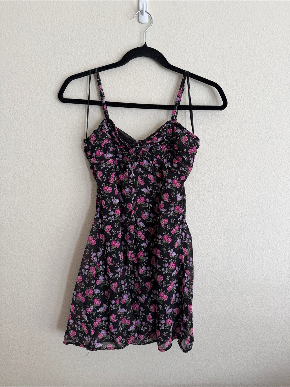 Aeropostale Black Mini Dress with Pink & Lavender Floral Print